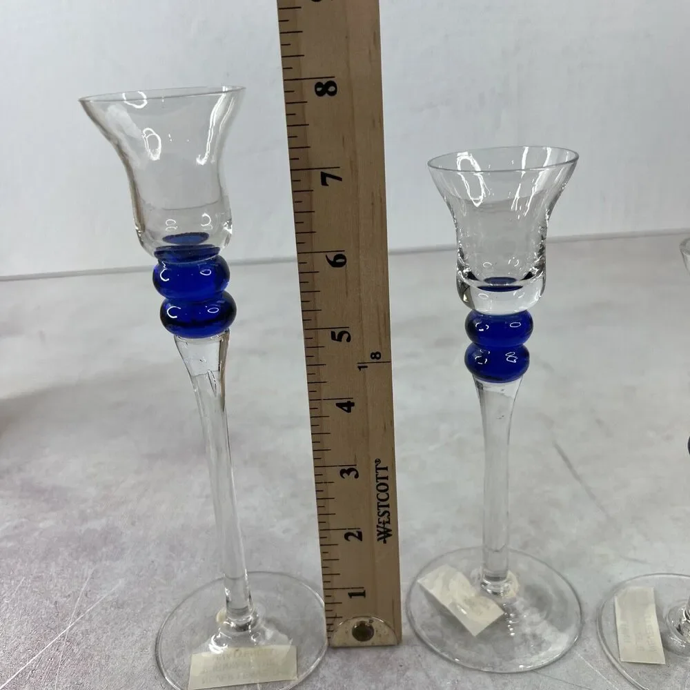 Home Trends MCM Candleholders Glass Set Of‎ 3 Clear & Blue